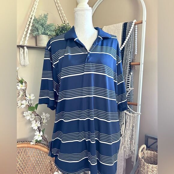 Men’s Slazenger Navy & White Striped Golf Polo Shirt - Picture 8 of 8